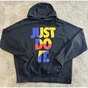 Nike Just Do It Hoodie Mens L Black Colorful Graphic Pullover Sweatshirt Retro
